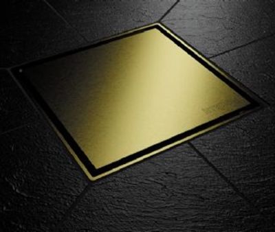 IMPEY AQUA-DEC EASY FIT QUAD DRAIN 'PARAGON SQUARE ALLURE' BRUSHED GOLD TILED FLOOR GULLY with VERTICAL OUTLET, QUADPARB-01/V